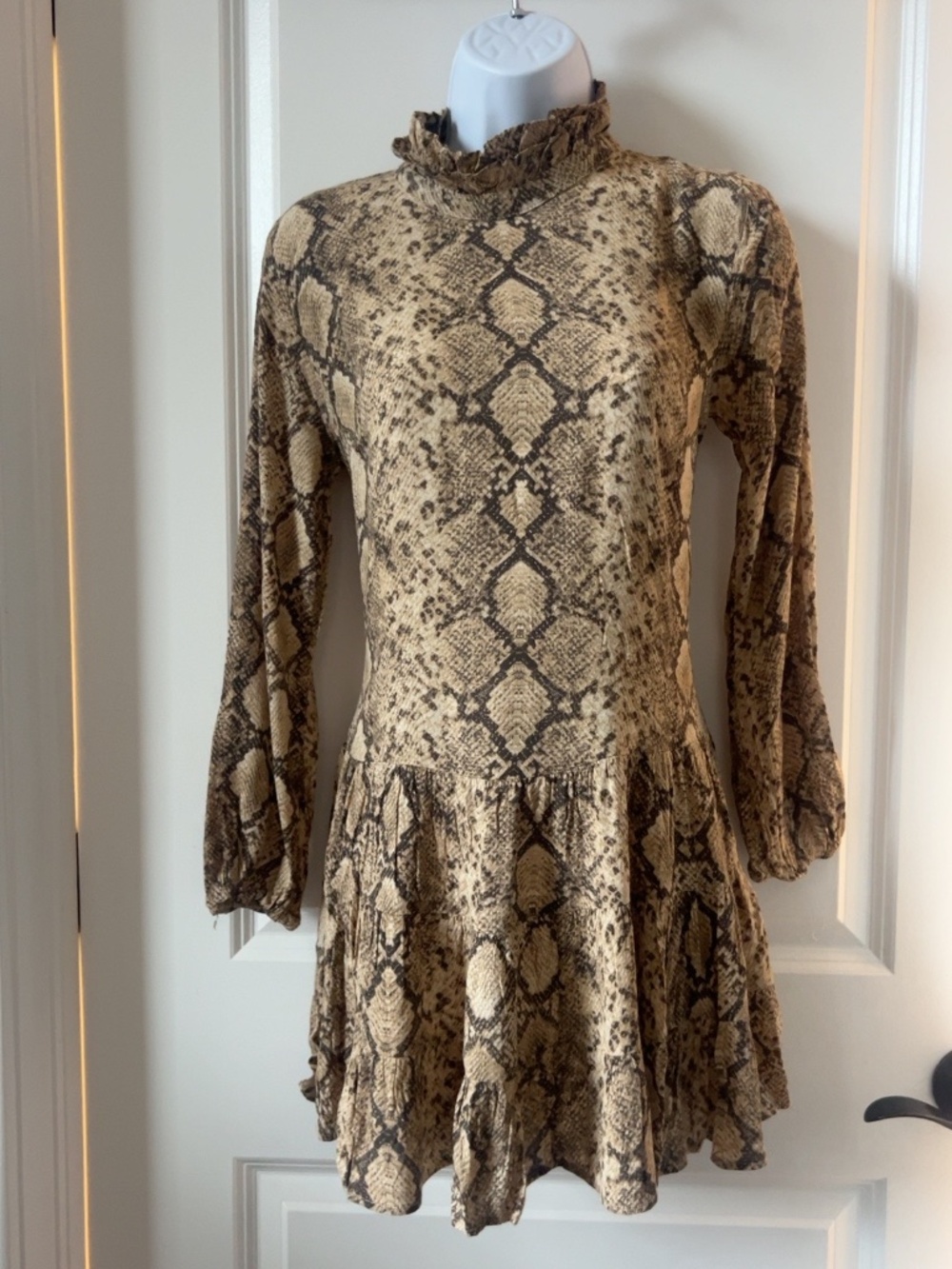 Zara Snakeskin Print Tiered Ruffle Mini Dress XS
